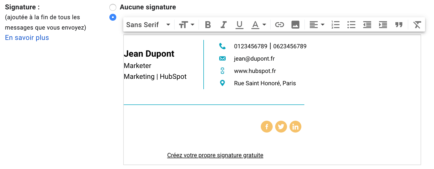 Générateur de signature d'email gratuit HubSpot